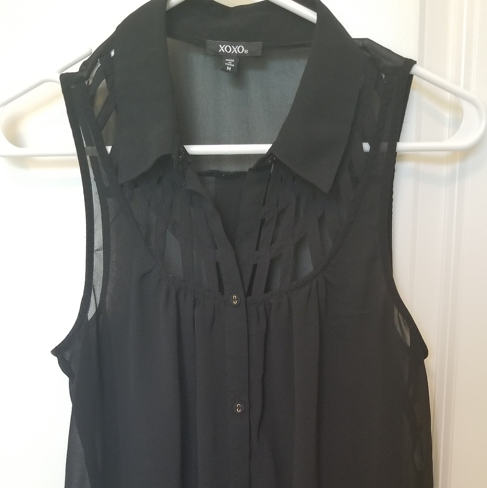 🩷5 for $50🩷 Sheer Black XOXO Blouse with Knot Tie